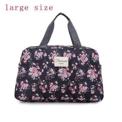 Bolso organizador de viaje con estampado de rosas, bolso de viaje plegable portátil para mujer, bolso de viaje para mujer: big black