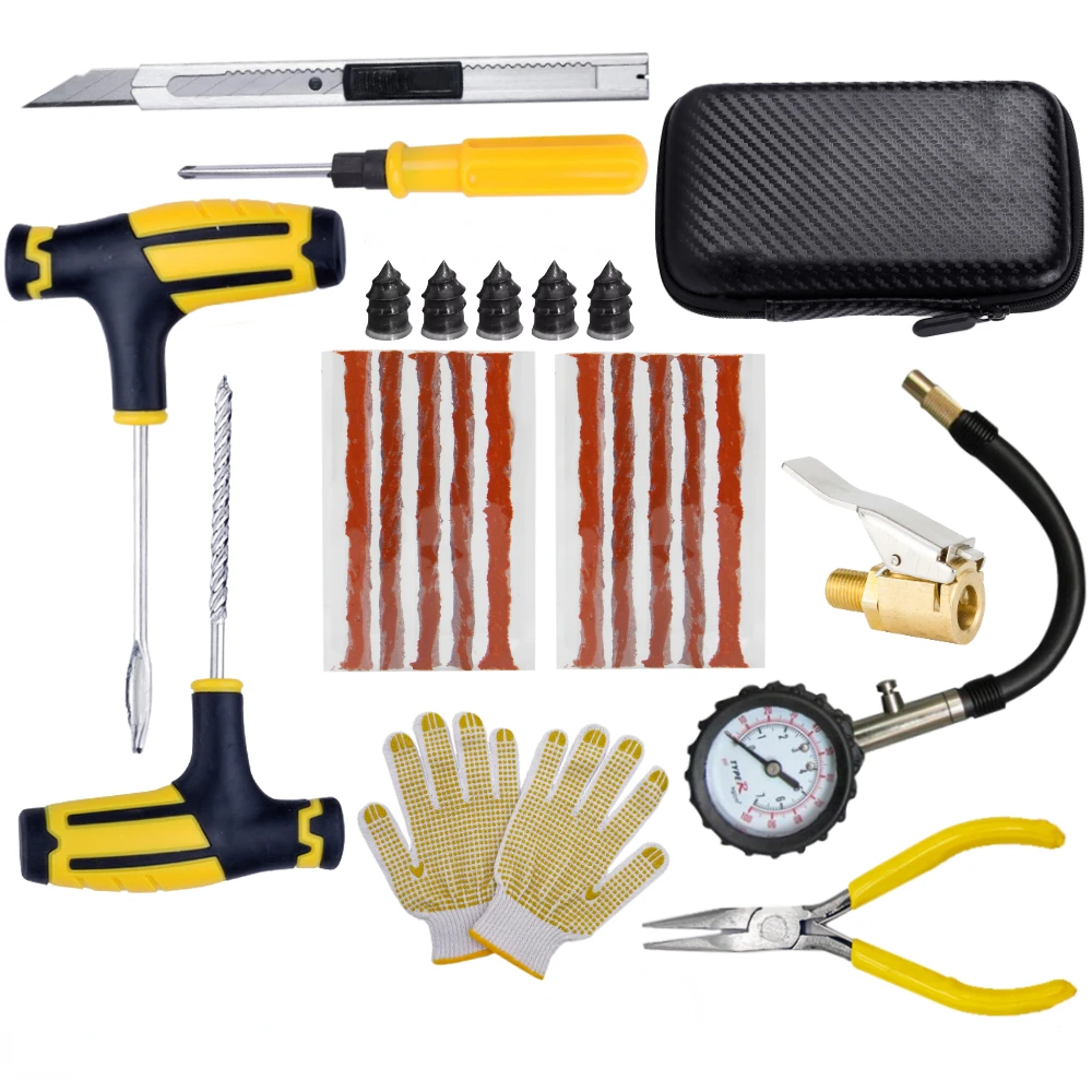 Reparatieset voor motorfietsbanden Autopannen Plug Gereedschap Bandenpunctie Noodsituatie voor bandenstrips Roeren Lijm Reparatieset: WHITE