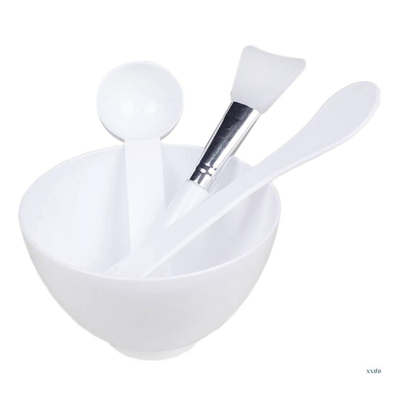 Ensemble de bols de mélange de masques faciaux, outil de mélange de masques faciaux en Silicone, pinceaux de maquillage, spatule, 4 pièces: Solid white