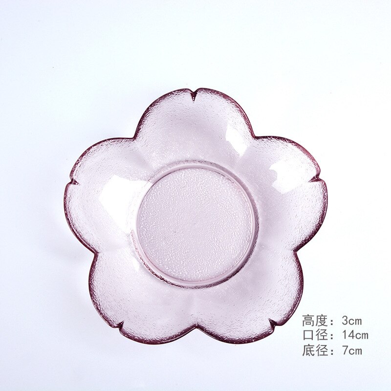 Japanese Cherry Blossom Plate Transparent Pink Glass Saucer Glass Salad Bowl Salad Bowl Set Dish Set: F