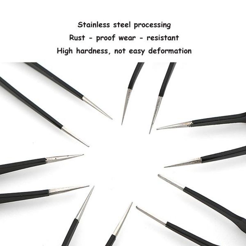 10 stuks precisiepincetten van roestvrij staal, set van roestvrijstalen pincetten