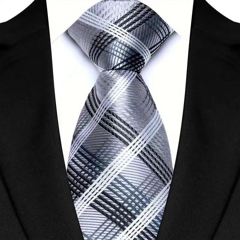 Corbata de lujo de 8CM para hombre, corbata lisa de rayas de puntos de Color gris plateado para novio, corbata tejida de Jacquard para de boda de negocios