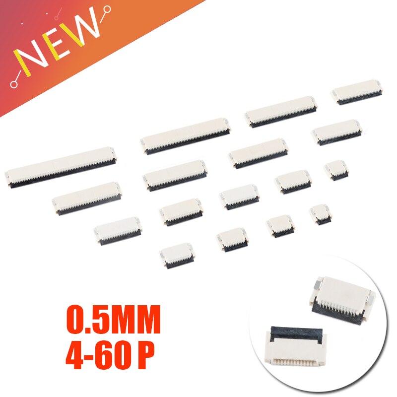 Conector FFC/FPC de 10 piezas, adaptador de Cable plano de 0,5 MM, 4/6/8/10/12/14/16-30/32/40/50/60 Pines, con tapa trasera, de inserción frontal