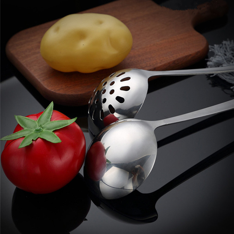 Utensílios de cozinha de aço inoxidável, polido, pendurado, prata, escorredor, sopa, fritura, espátula, acessórios domésticos simples
