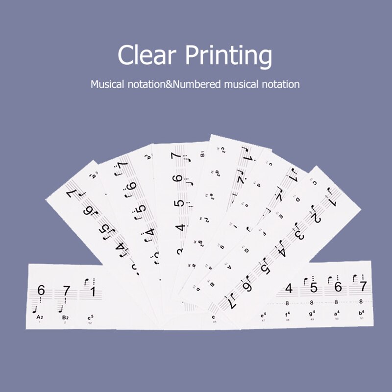 Piano Keyboard PVC Sticker Stave Note 54 61 88 Keys Piano Sticker Label Electronic Transparent Removable Kids and Beginners