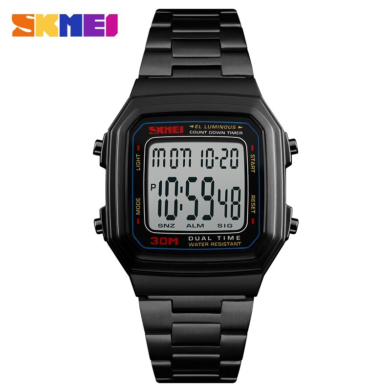 Skmei Sport Heren Horloges Digitale Horloge Countdown Waterdichte Rvs Led Horloges Relogio Masculino 1337: Black