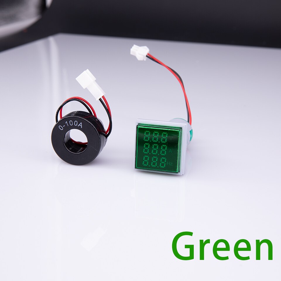 60-500v 0-100a 20-75hz 3 i 1 22mm digitalt voltmeter amperemeter hz vekselstrømsfrekvensmåler indikator digital spændingsforstærker ledet: Grøn
