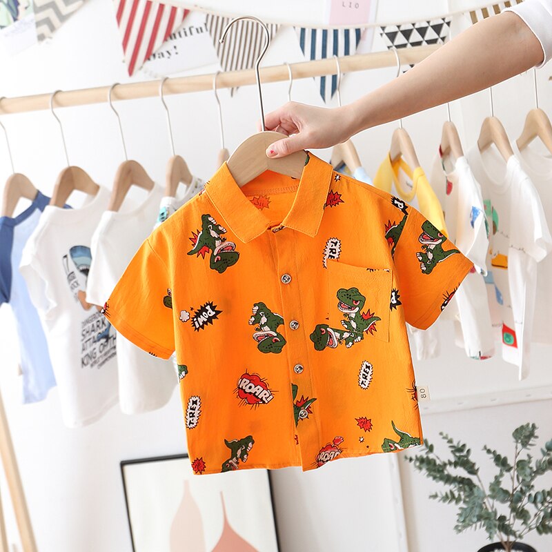 Børn printe dinosaur drenge/piger skjorter børn toppe langærmet baby tøj baby top t-shirts 0-5 år: Orange / 12m