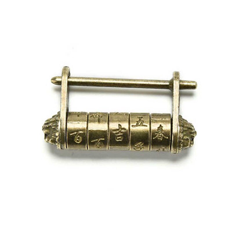 Mayitr Chinese Vintage Antique Password Brass Carved Word Padlock Lock/Key