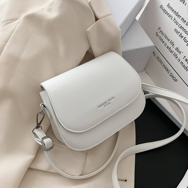 D0LF Women Hip Hop Soft Pu Leather Crossbody Multi-color Ladies Saddle Bag: White