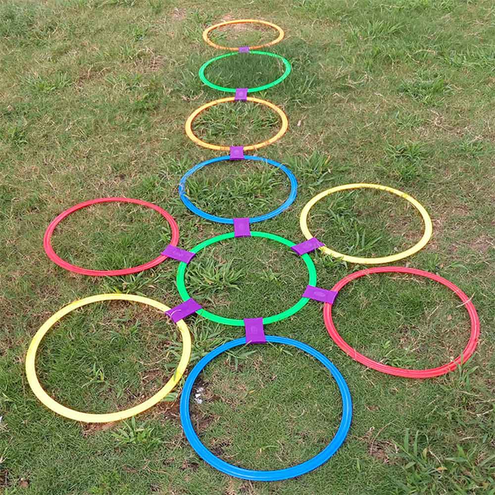 Outdoor Kids Funny Physical Training Sport Toys Lattice Jump Ring Set Game with 10 Hoops 10 Connectors for Park Play Boys Girls