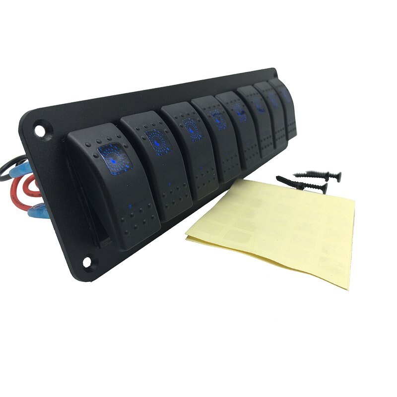 Waterproof 8 Gang 2LED Light Rocker Switch Panel Circuit Breaker 12V boat marine