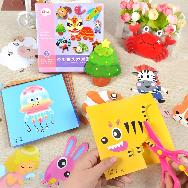 100pcs/set Kids Cartoon Color Paper Folding and Cutting Toys Children Kingergarden Art craft DIY educational toys YJN