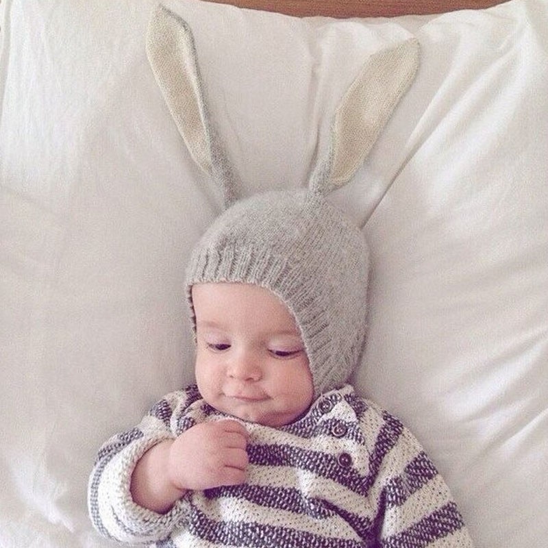 Chapeau en coton tricoté avec oreilles de lapin pour bébé, accessoires de photographie, automne et hiver