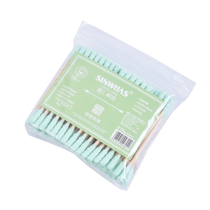 100 stuks/pak wattenstaafjes met dubbele kop voor vrouwen make-up wattenstaafjes punt houten stokjes neus oren reinigingshulpmiddelen gezondheidszorg: Groente