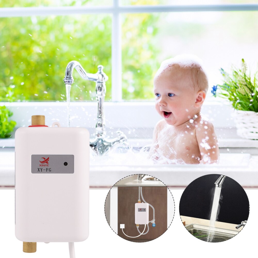 3800W Mini Water Heater Miniature Water Heat Tap Electric for Kitchen Sink Basin Bathroom with AU Plug (Black)