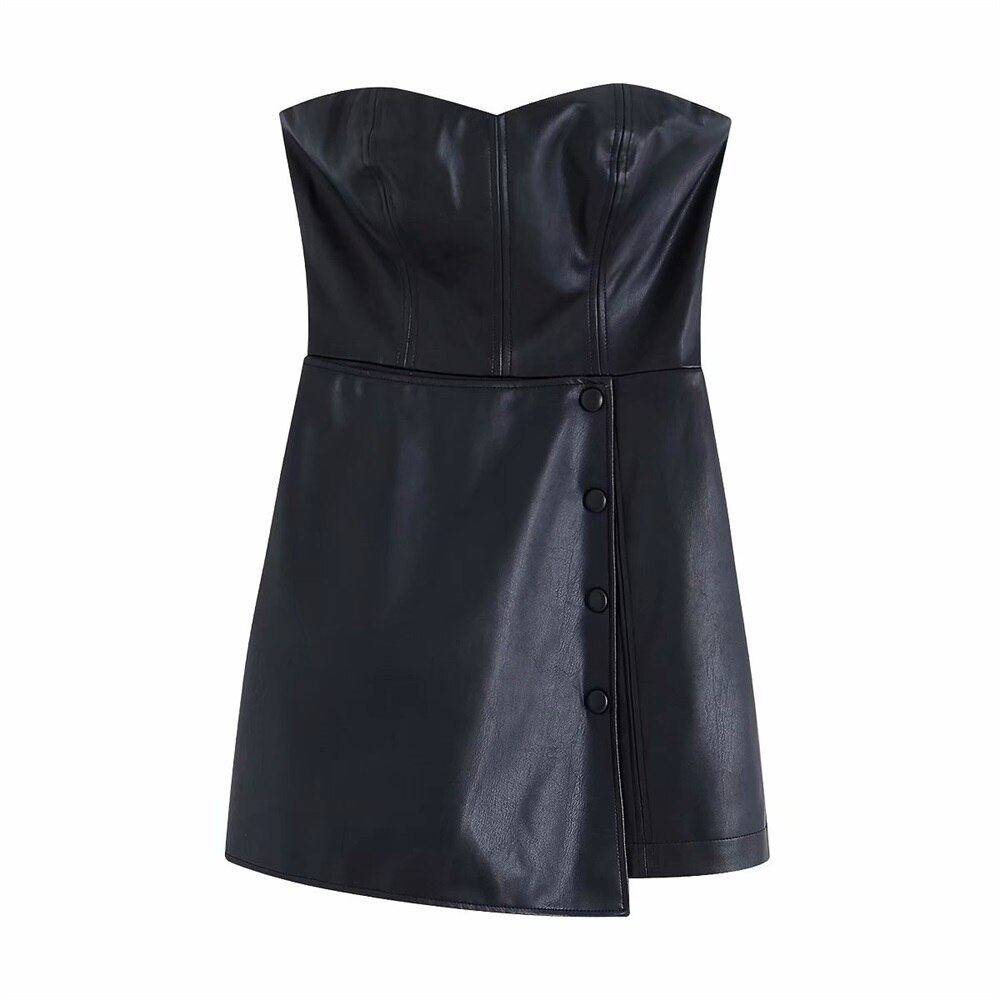 Za-Mono corto con forro de corbata recta para mujer, Peto corto de imitación de cuero, traje 06096225800 en otoño: S