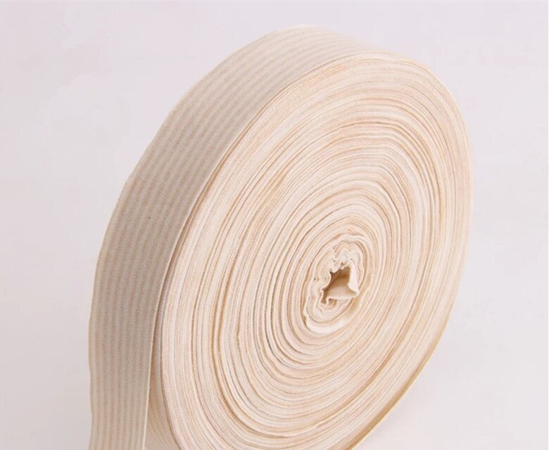 Natural Colour Organic Cotton Ribbon Fabric 40 mm Natural white Brown stripe color 100 meters for baby clothes cuffs and neck