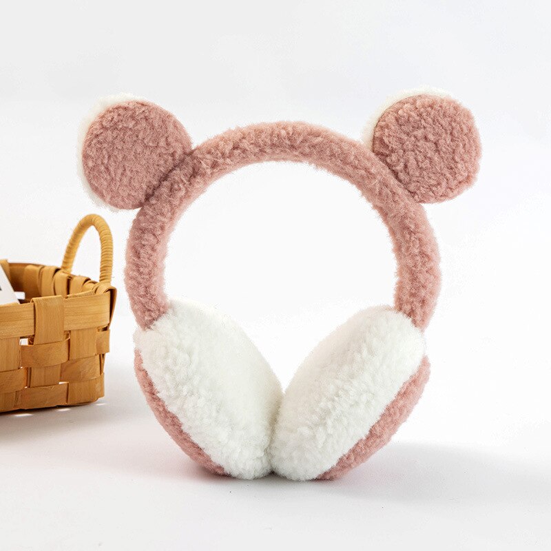 Cute Warm Panda-shaped Earmuffs Fashionable Korean Version Earmuffs Popular Comfortable Antifreeze Neutral Winter Plush Earmuffs: pink