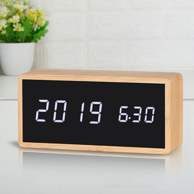 LED Wooden Alarm Clock Control Digital Wooden Electronic Desktop USB Powered Clock Table Decoration