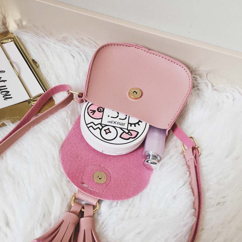 Cute Girls Tassel Shoulder Bags Kids Messenger Bag Cartoon Printing Crossbody Bag Children PU Leather Satchel Girls Bag