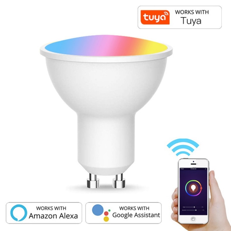 Gu10 lâmpada led inteligente, luz rgb com controle remoto por aplicativo, controle remoto, 5w, cw 2700-6500k para alexa, google home