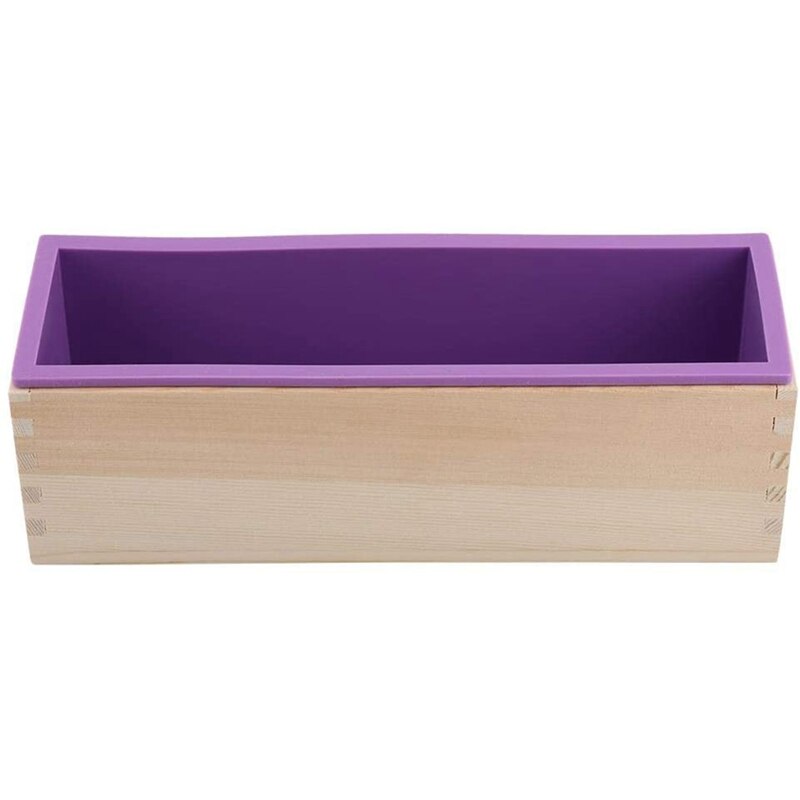 YO-Rectangular Silicone Soap Mold Flexible Loaf Mould with Wood Box for DIY Homemade Cold Process 1200G