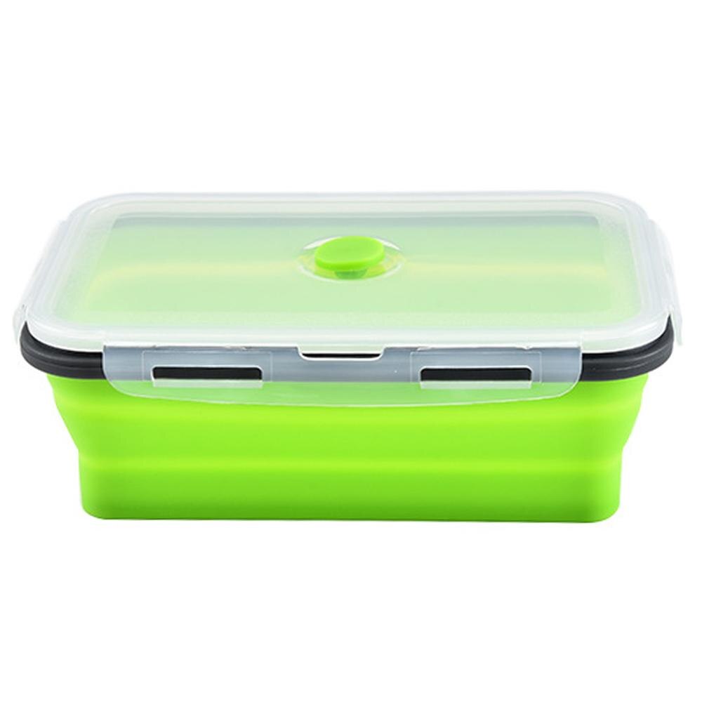Portable Rectangular Silicone Collapsible Lunch Box Folding Food Keep Fresh Storage Container Eco-Friendly Lunchbox Bento Box: Green-1200ml