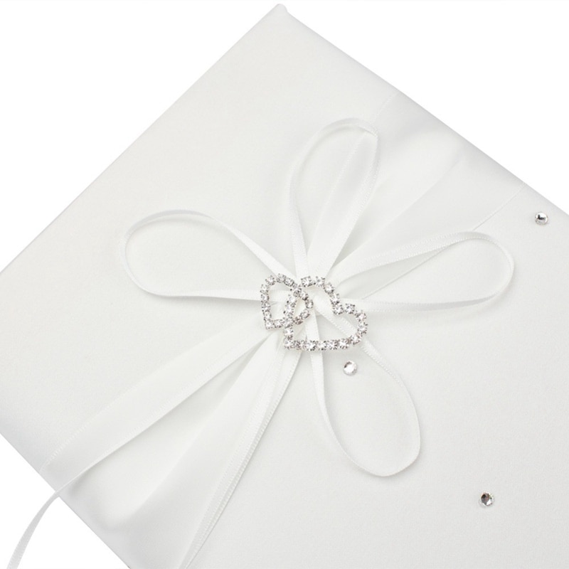 Bröllop gäst närvaro bok pennhållare set med dubbel hjärta rosett diamant dekoration signatur bok bröllop leveranser