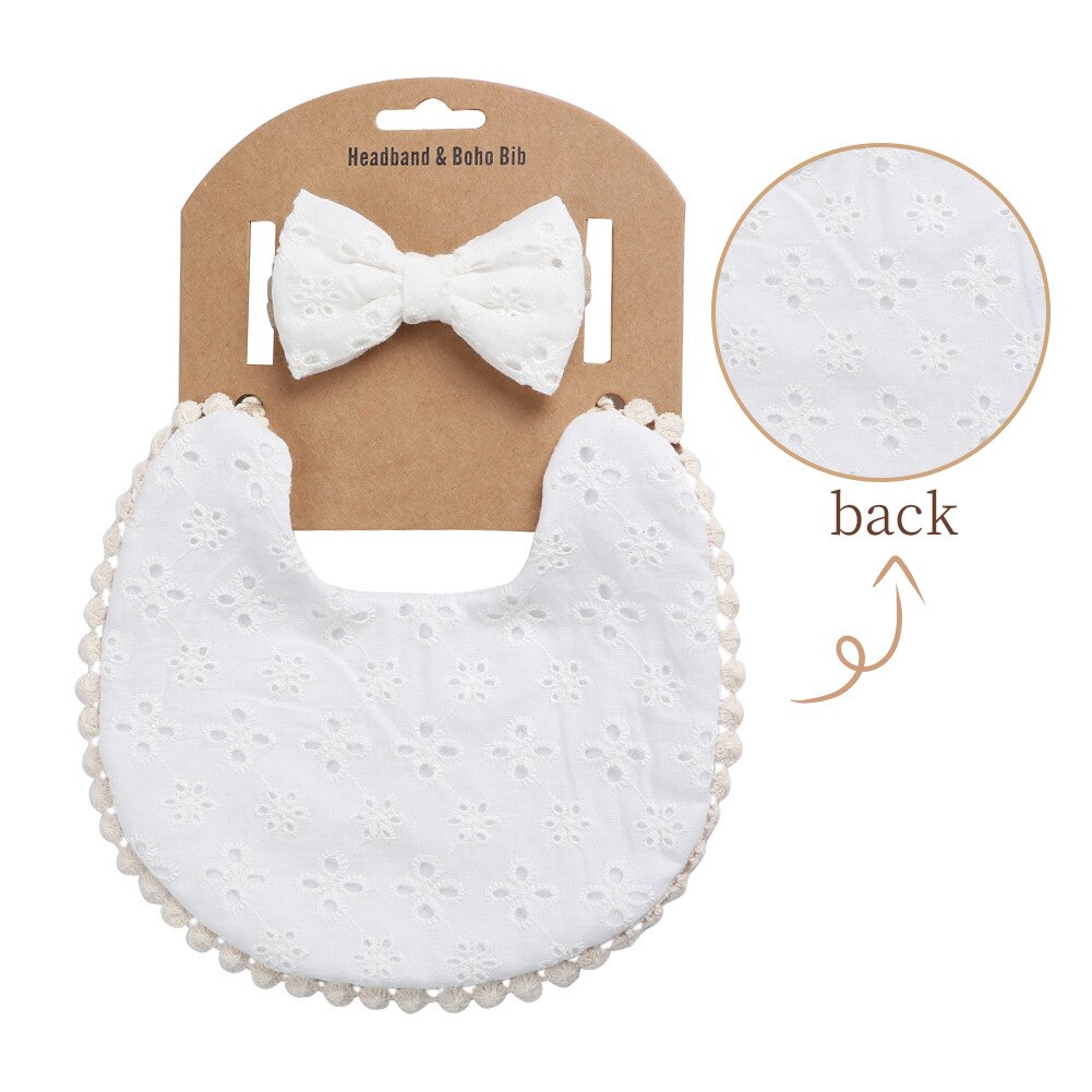 2Pcs/3Pcs Set Baby Speeksel Bib Hoofdband Set Sjaal Linnen Katoen Effen Kleur Afdrukken Kinderen Double Side gebruik Burp Doeken Kids: 3