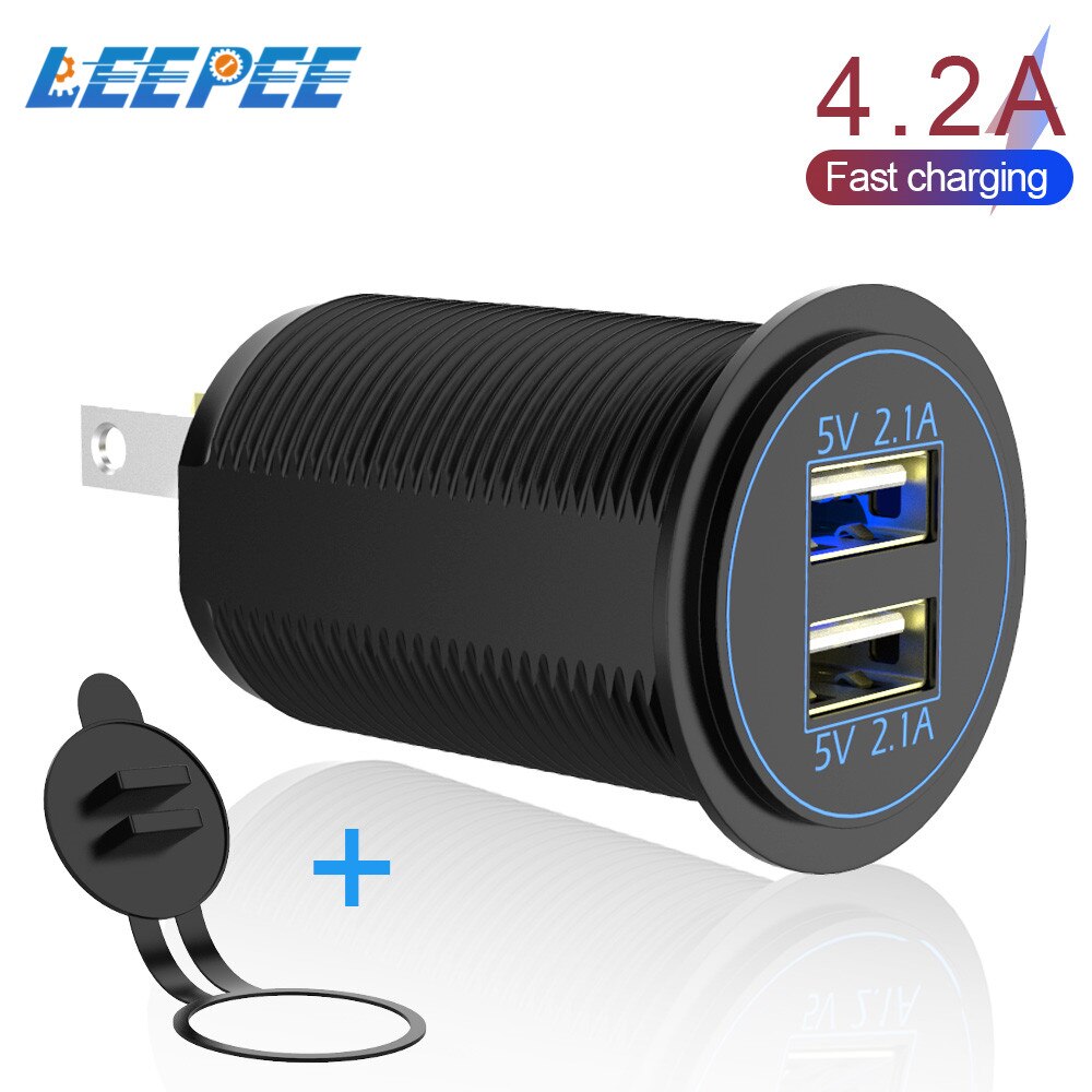 Leepee Voor Auto Marine Motorcycle Truck Socket 5V 4.2A Output 12-24V 2 Port Usb Power Adapter dual Usb Charger Led Blauw Licht