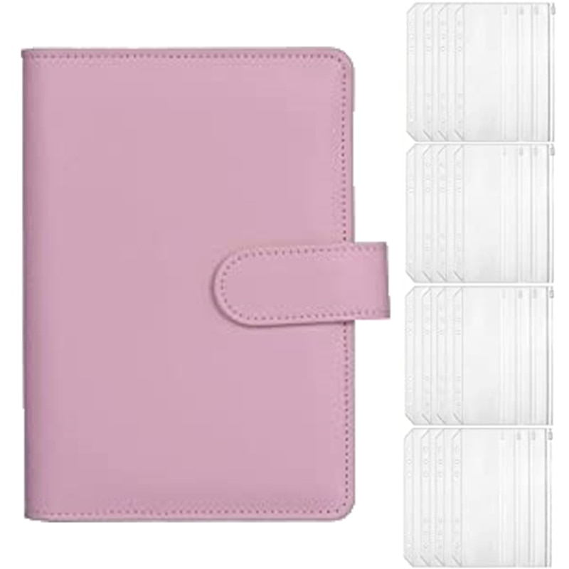 A5 Leather Notebook Binder with 16Pcs A5 Plastic Binder Pockets, Budget Envelope System,A5 Budget Planner Binder Cover: Dark Khaki