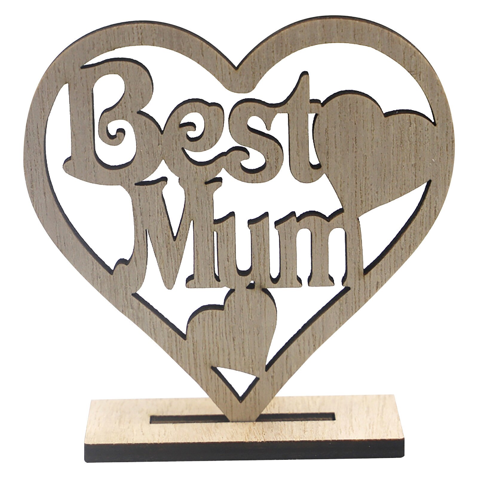 Mother's Day Wooden Heart-Shaped Happy Mothers Day Best Mum Hollow Ornament Woodblock Craft Birthday