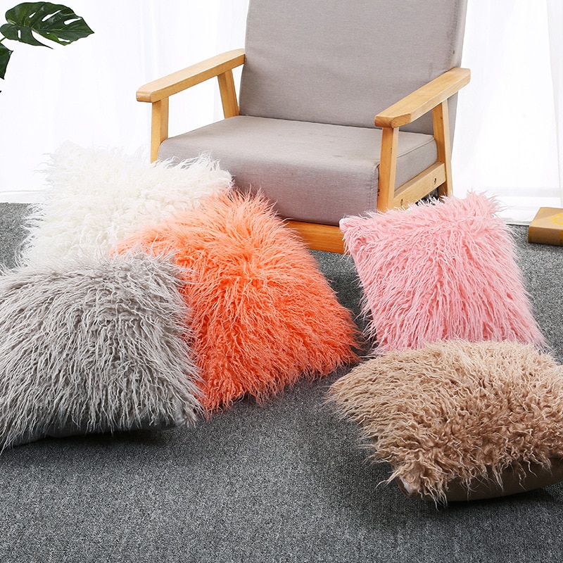 Nordic Plush Cushion Cover Orange Pink Fluffy Pillow Case Ins Sofa Bed Fur Pillow Cushion Covers Princess Room Throw Pillowcases