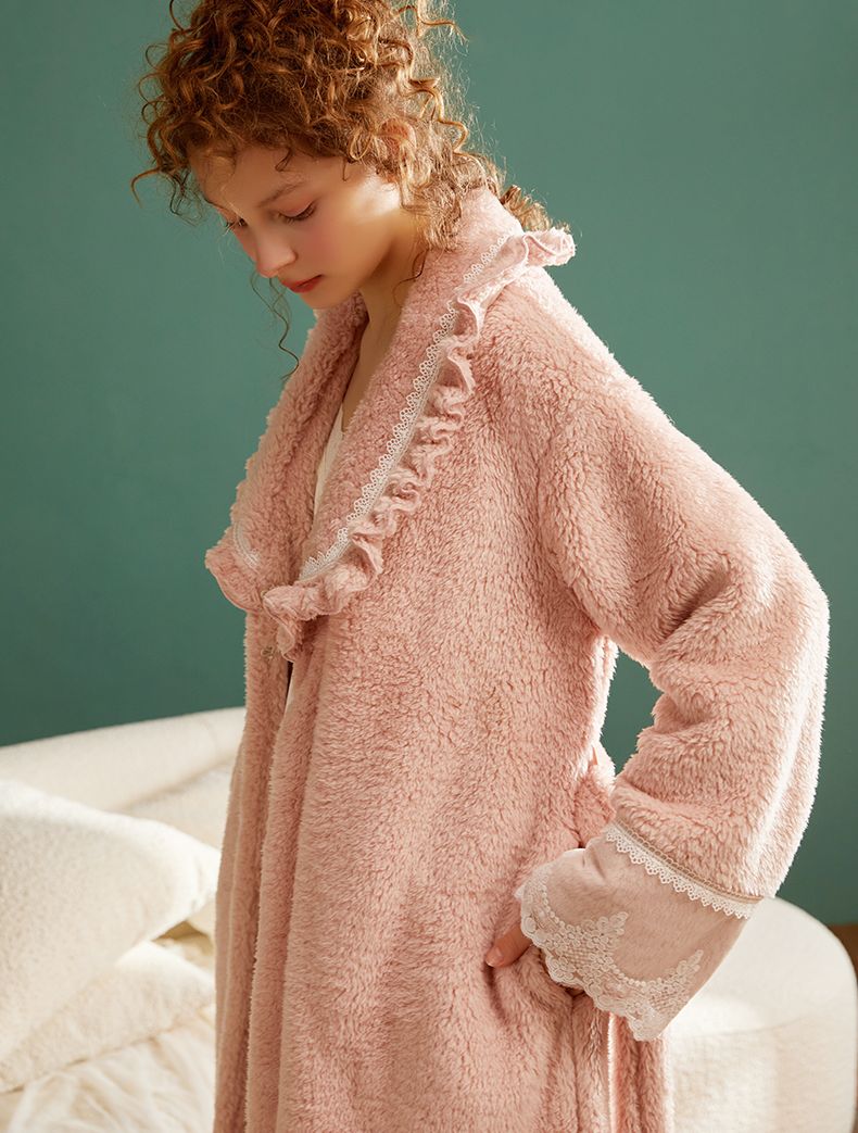 Camisón de terciopelo para mujer, ropa de dormir, color rosa y gris, para invierno