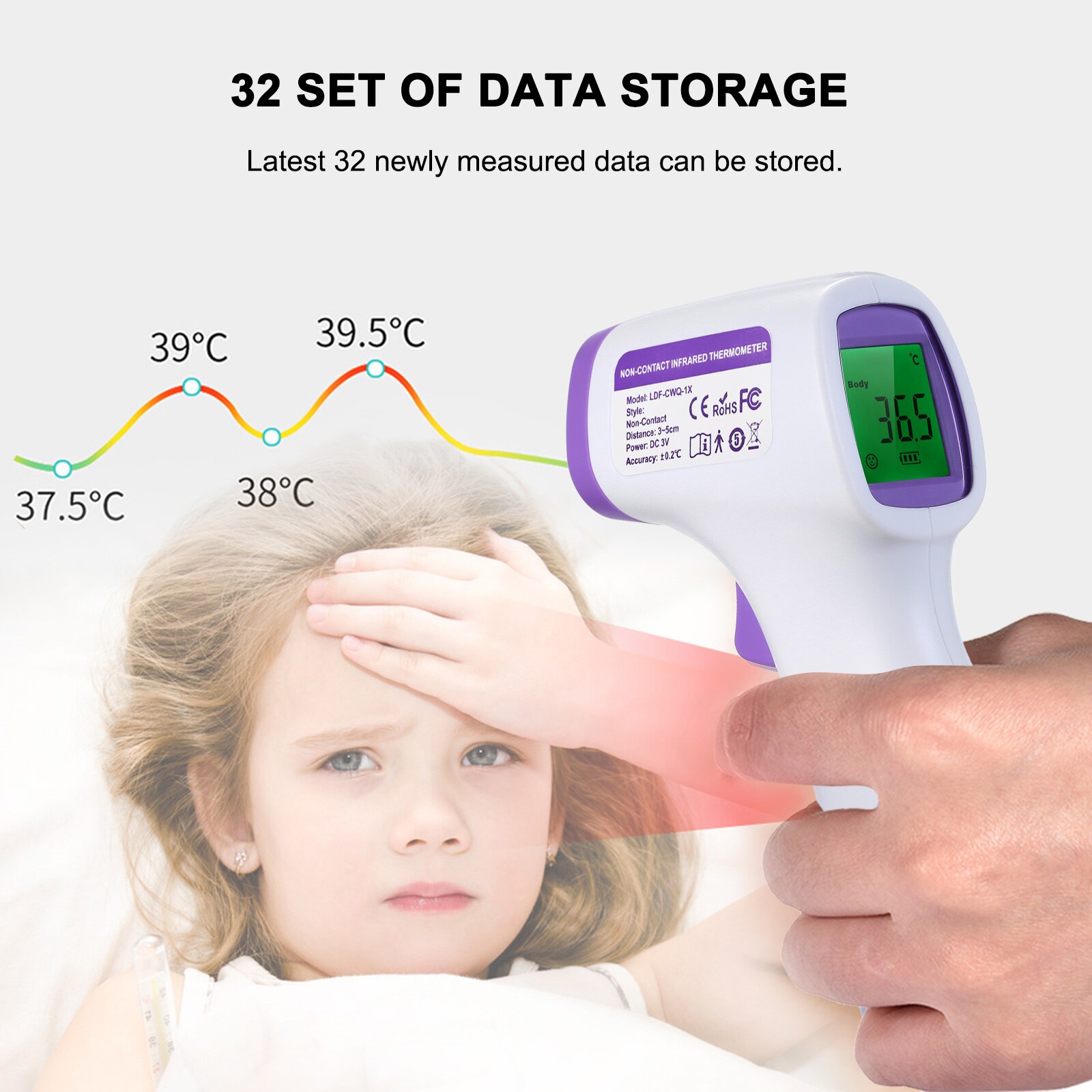 Infrarødt termometer digitalt berøringsfrit termometer foran baby voksne krop nøjagtig måling elektronisk termometer