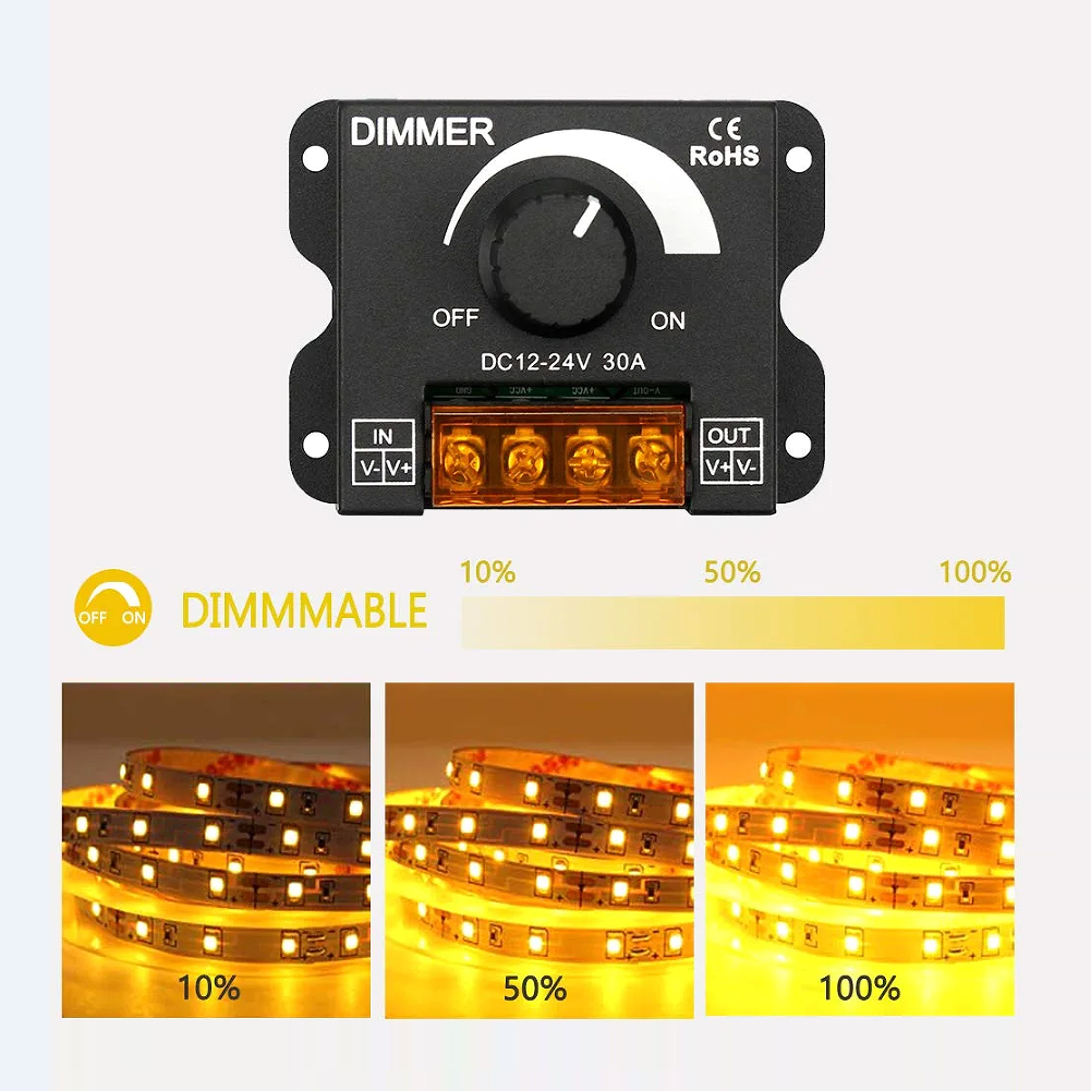 Led-dimmer  dc 12v 24v 8a/30a ljusstyrka justerbar kontroller för bil/husbil enfärgad led-remsa ljus led-dimning