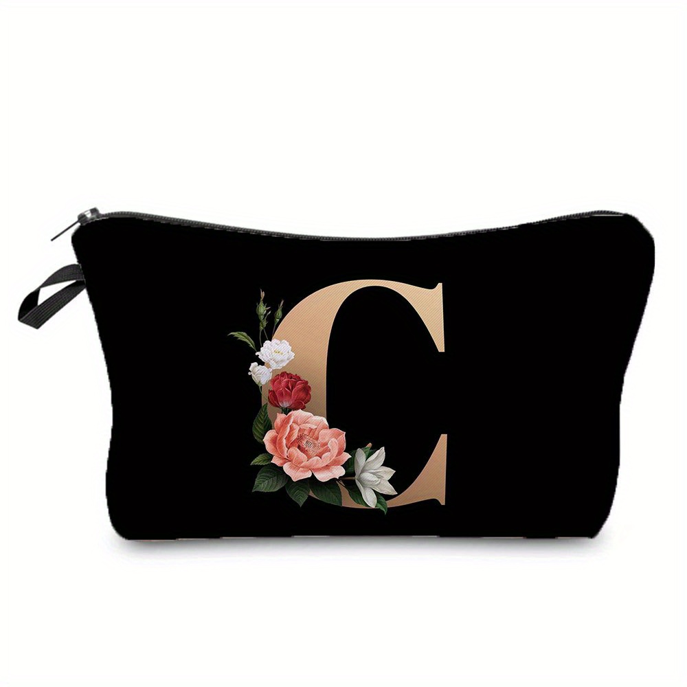Flower & Letter Print Cosmetic Bag, Zipper Portable Makeup Pouch, Lightweight Coin Purse toiletry bag cajas organizadoras