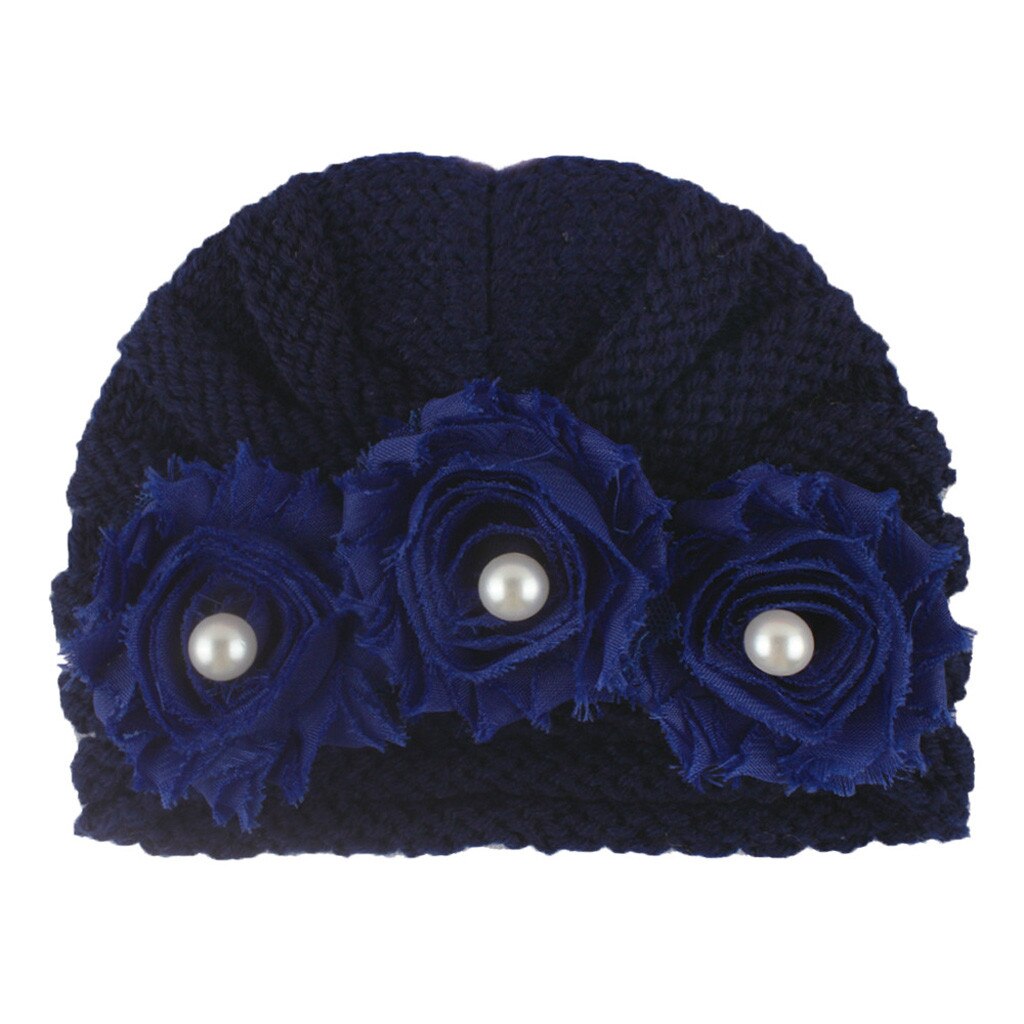Grote Bloem Gebreide Baby Meisje Hoed Herfst Winter Warm Kids Baby Winter Hoed Effen Kleur Kindje Beanie Bonnet Enfant Kind hoed # P30: C