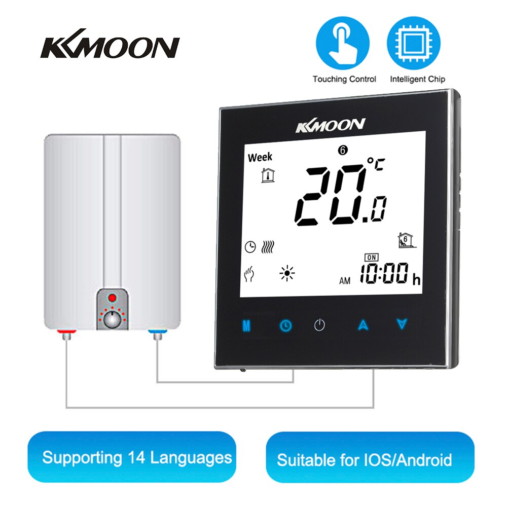 Digital Water/Gas Boiler Heating Thermostat WiFi Connection Voice Control Energy Saving ouchscreen Room Temperature Controller: black no WiFi