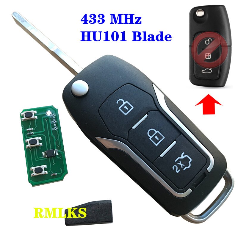 3 Button Modified Flip Folding Remote Control car Key Fob for Ford mondeo Focus Fiesta 315MHz 433MHz 4D60 4D63 ID83 Chip
