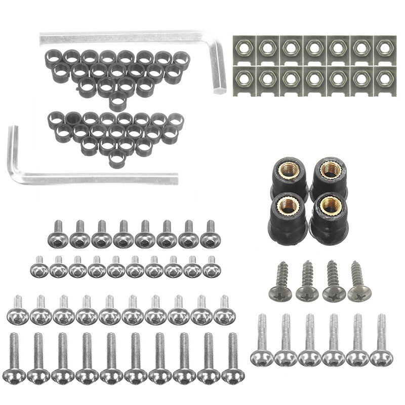 107Stck Universal- Motorrad Verkleidung Körper Schrauben Bausatz Verschluss Clips Schraube Muttern Für Kawasaki für Suzuki für Yamaha ect: Silber