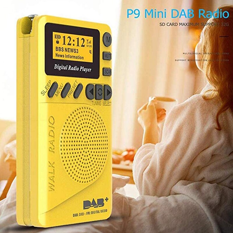 Fickradio bärbar dab digital radio uppladdningsbar fm-radio lcd-skärmhögtalare för gång eller jogging