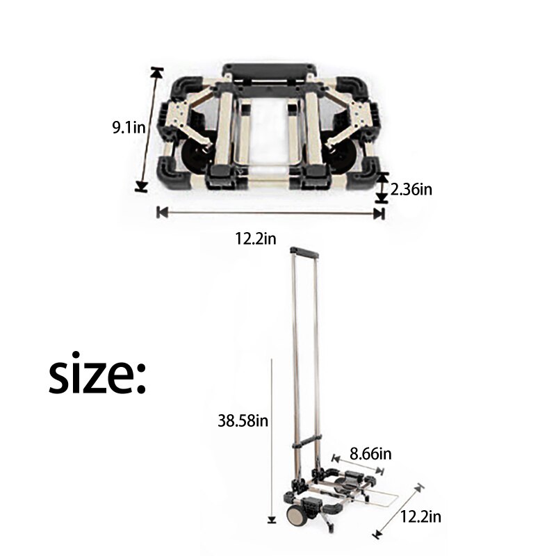 Folding Hand Truck Heavy Duty Capacity Portable Aluminum Alloy Cart and Dolly Luggage Travel Office Auto Moving Bottom
