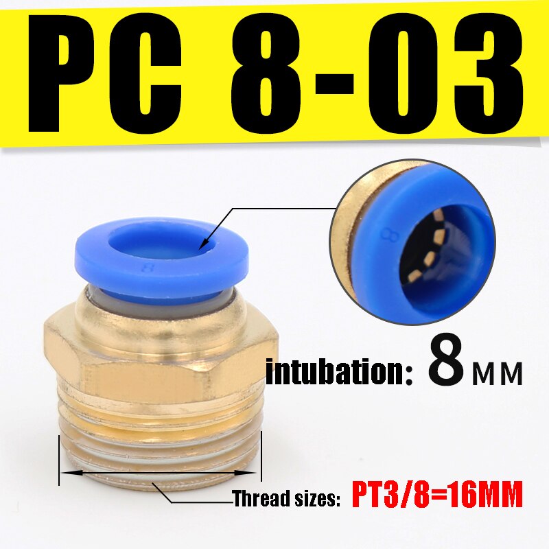 Pneumatisk Hurtigkobling Messing Hankjønn Gjenge 1/8"-1/2" BSPT til 4-12mm OD Slange: Pc8-03