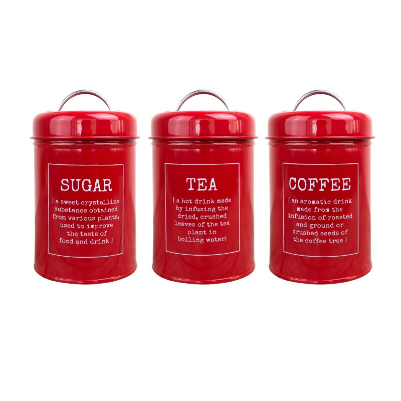 3 in 1 Set Metal Seal Box Tea Coffee Sugar Storage Jar Kitchen Sealing Container Home Candy Cereal Milk Powder Organizer Jar: 3 in 1 set Red