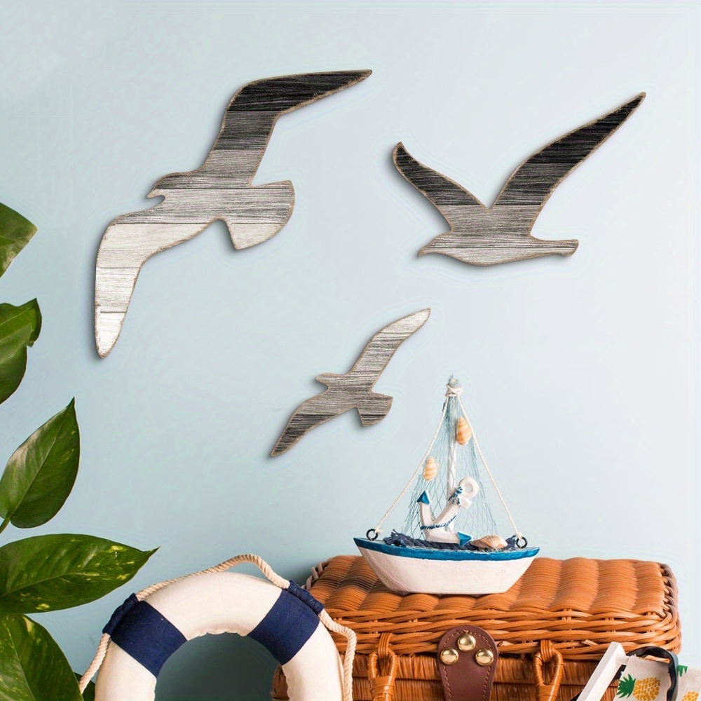 3pcs Bird-themed 2D Irregularity Wooden Irregular-Shaped Pendant Featuring Seagull Swallow Pigeon Wall Family Farmhouse Decorate