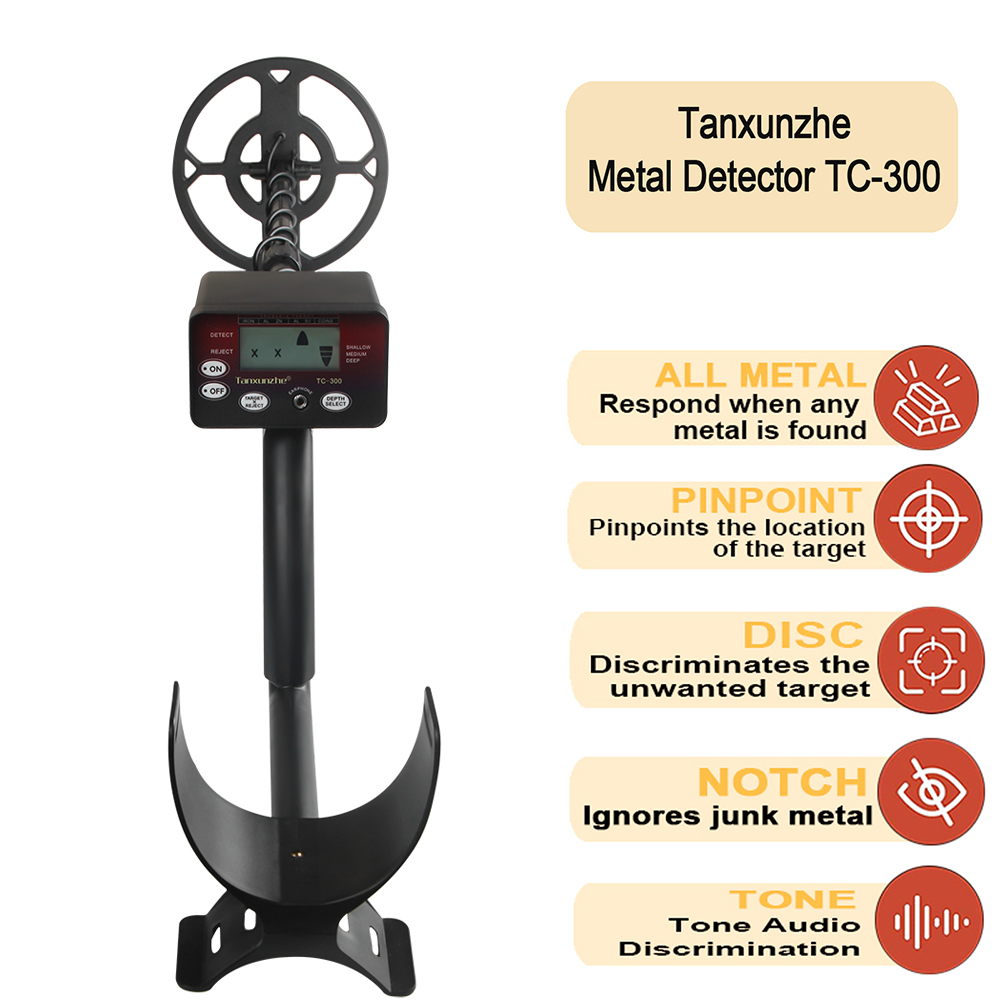 Detector de metales de alta sensibilidad, TC-300 de detección de metales, resistente al agua, bobina de búsqueda ferroso y no ferroso distance