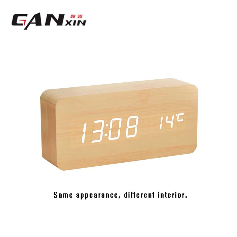 Ganxin Digitale Thermometer Hout Wekkers Moderne Vierkante Houten Wekker met Temperatuur Voice Control LED Digitale klok: double display Y