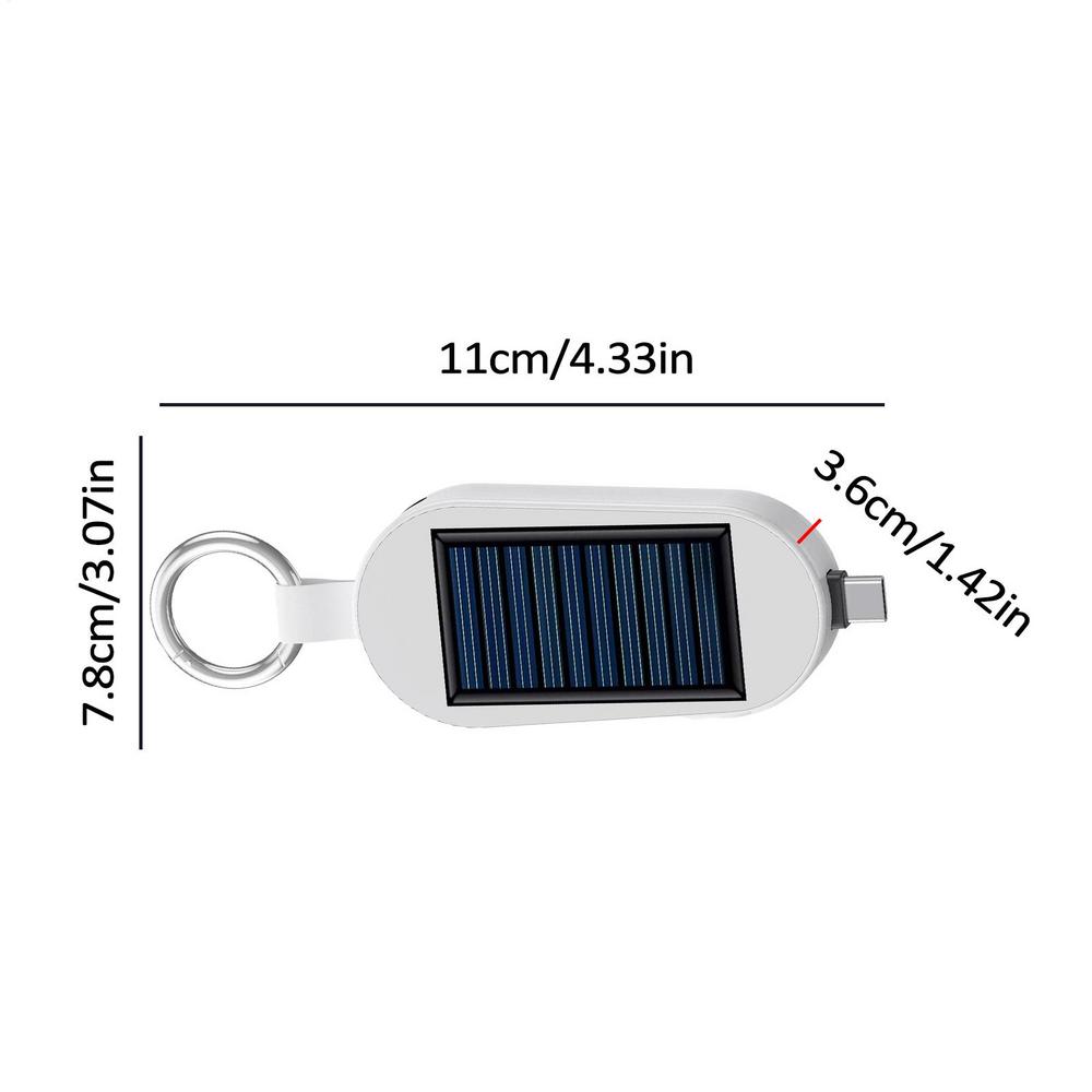 Solar--Schlüsselanhänger-Ladegerät, Solar--Powerbank, schnelles Aufladen, kabelloses Ladegerät, Solar--Taschenladegeräte, externer Powerbank-Schlüsselanhänger: Weiß